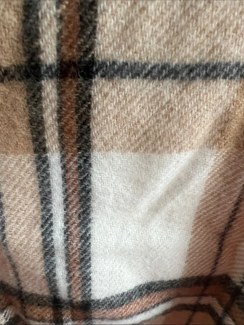 Fashion by Mirabeau | Plaid Sherpa-Lined Pocket Scarf Cream Brown Sz 63” x 7.5”